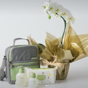 Orquídea Phalaenopsis Branca e Conjunto Natura Mamãe e Bebê