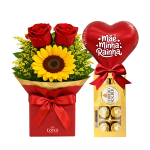 Mensagem de Amor + Kit - Ferrero Rocher + Balão Vermelho - Dia das Mães